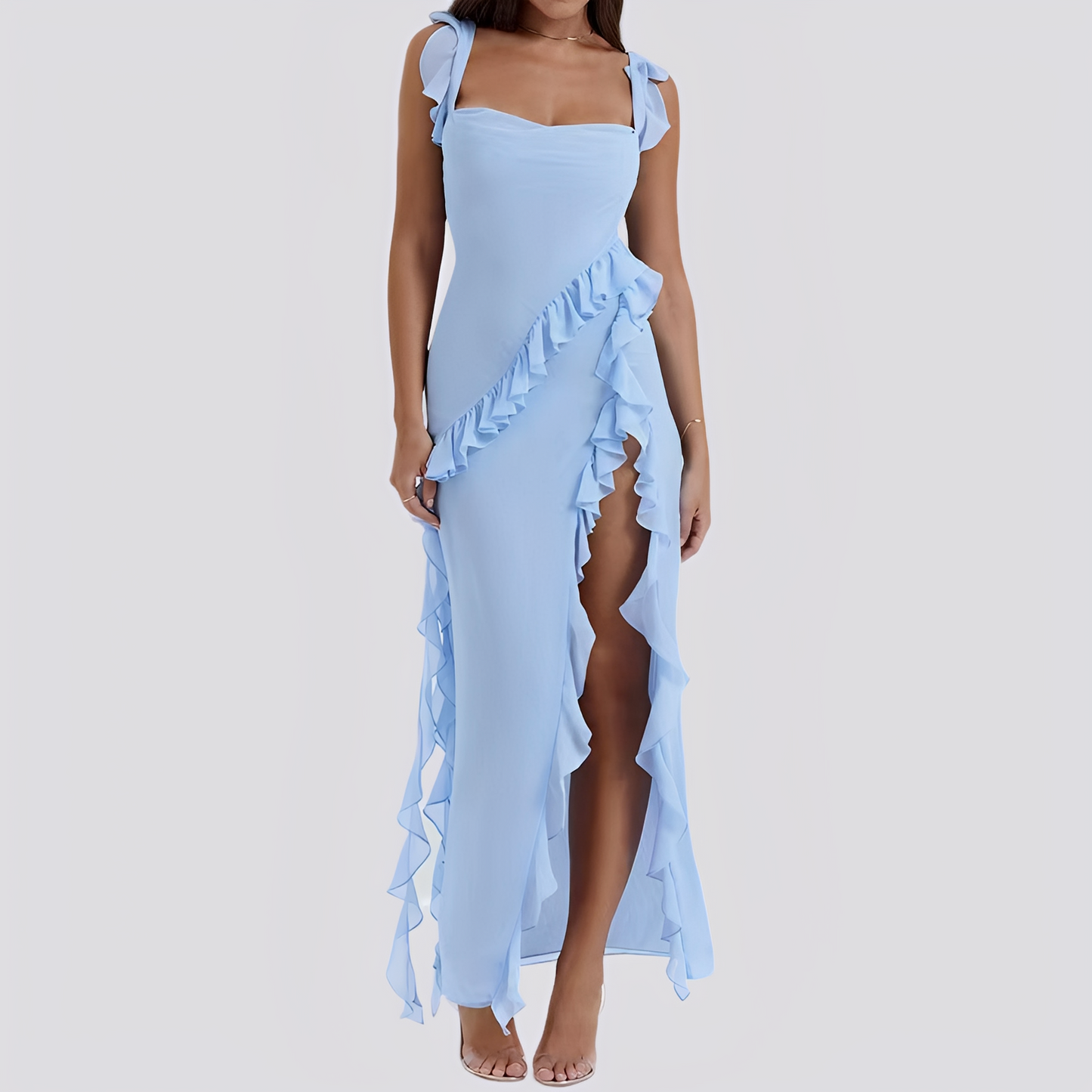 Damen Sommerkleid Hohes Schlitzdesign Rüschen