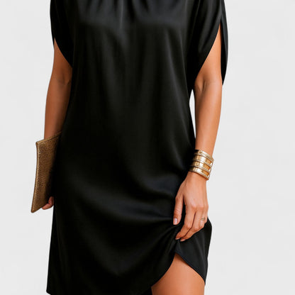 Damen Minikleid Hohem Kragen Lockere Passform