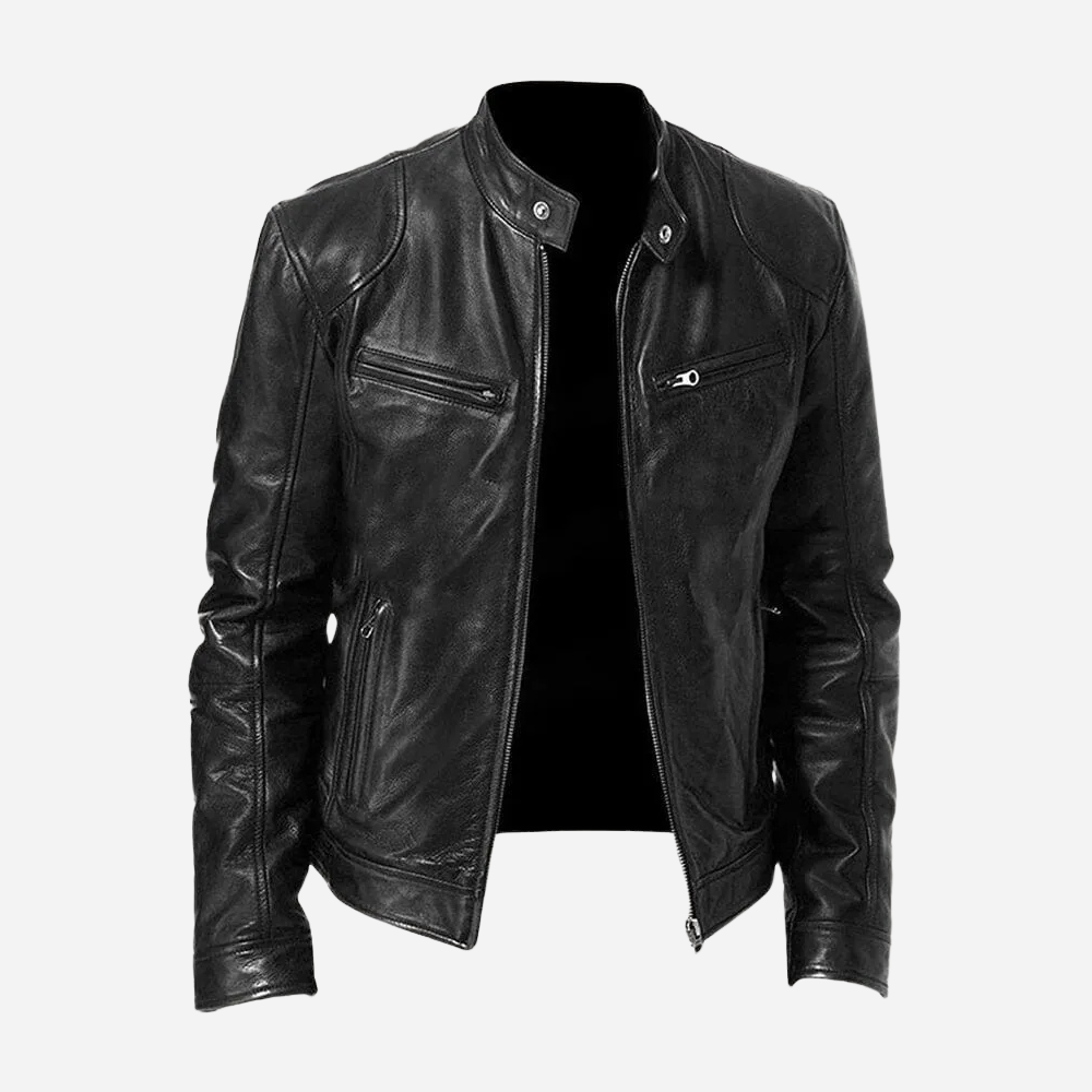Herren Lederjacke Biker-Style Dunkelblau - Norvielle
