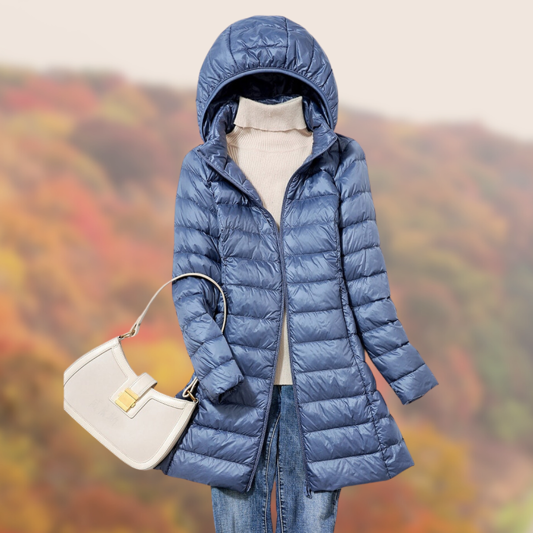 Damen Steppjacke Lange Glänzend Mit Kapuze - Norvielle