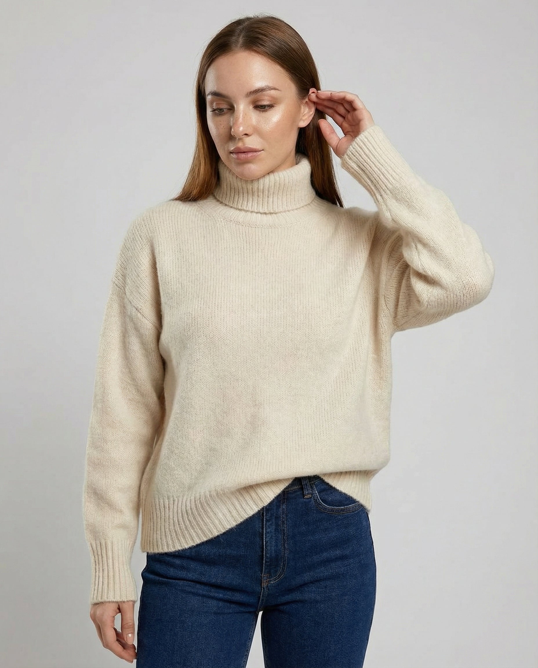 Damen Cashmere Rollkragenpullover Warm Beige - Norvielle
