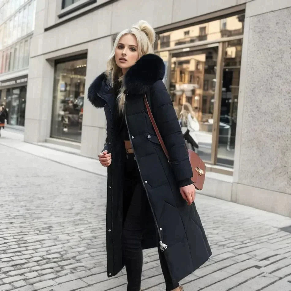 Daunenjacke Damen Gesteppt Kunstfell Kapuze