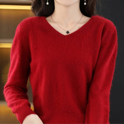 Damen V-Ausschnitt Pullover Leichter Strick