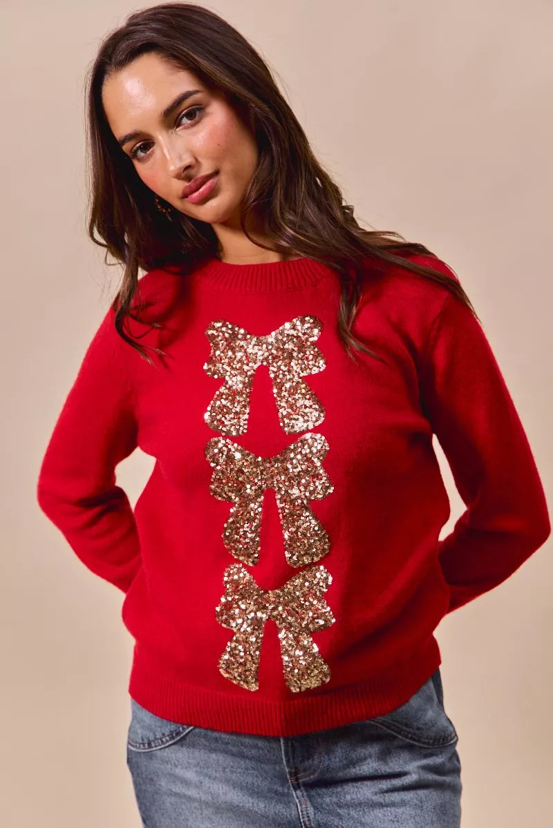 Weihnachtspullover Damen Rot Glitzernd Pailletten - Norvielle