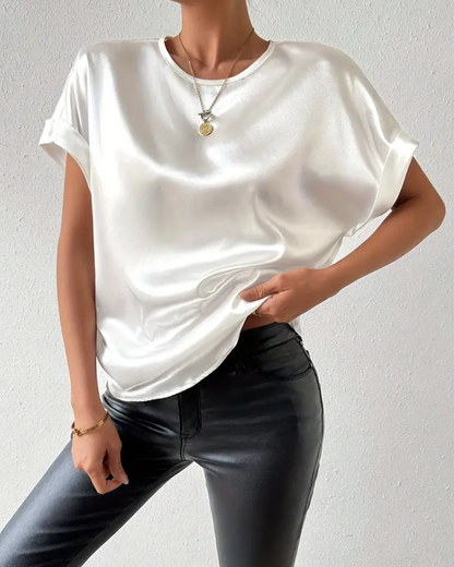 Norvielle Damen T-Shirt Rundhals Satin Glatt