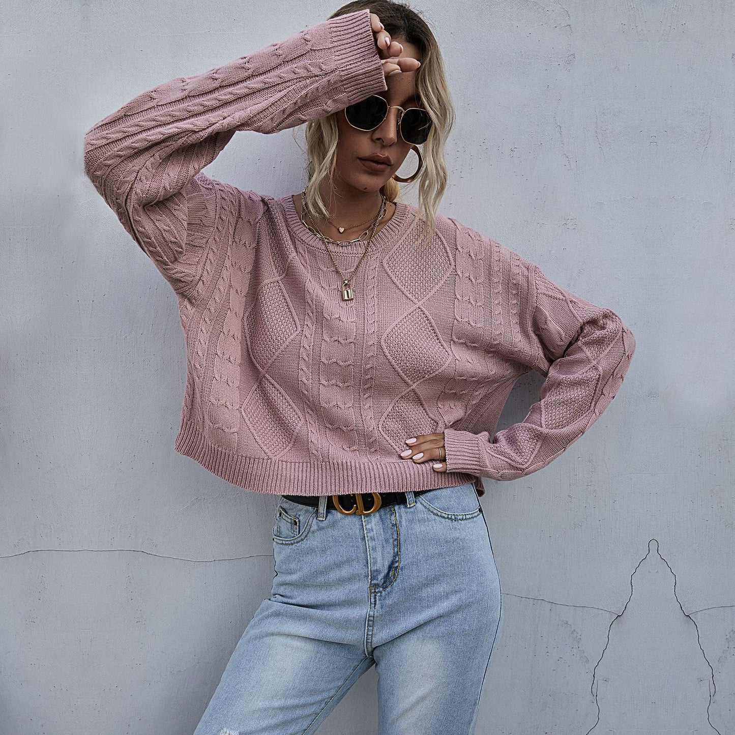 Damen Strickpullover Oversized Zopfmuster Norvielle