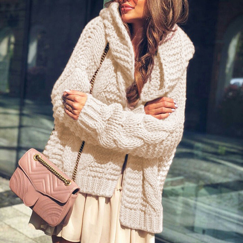 Damen Grobstrick-Cardigan Voluminöse Ärmel Lässiger Schnitt