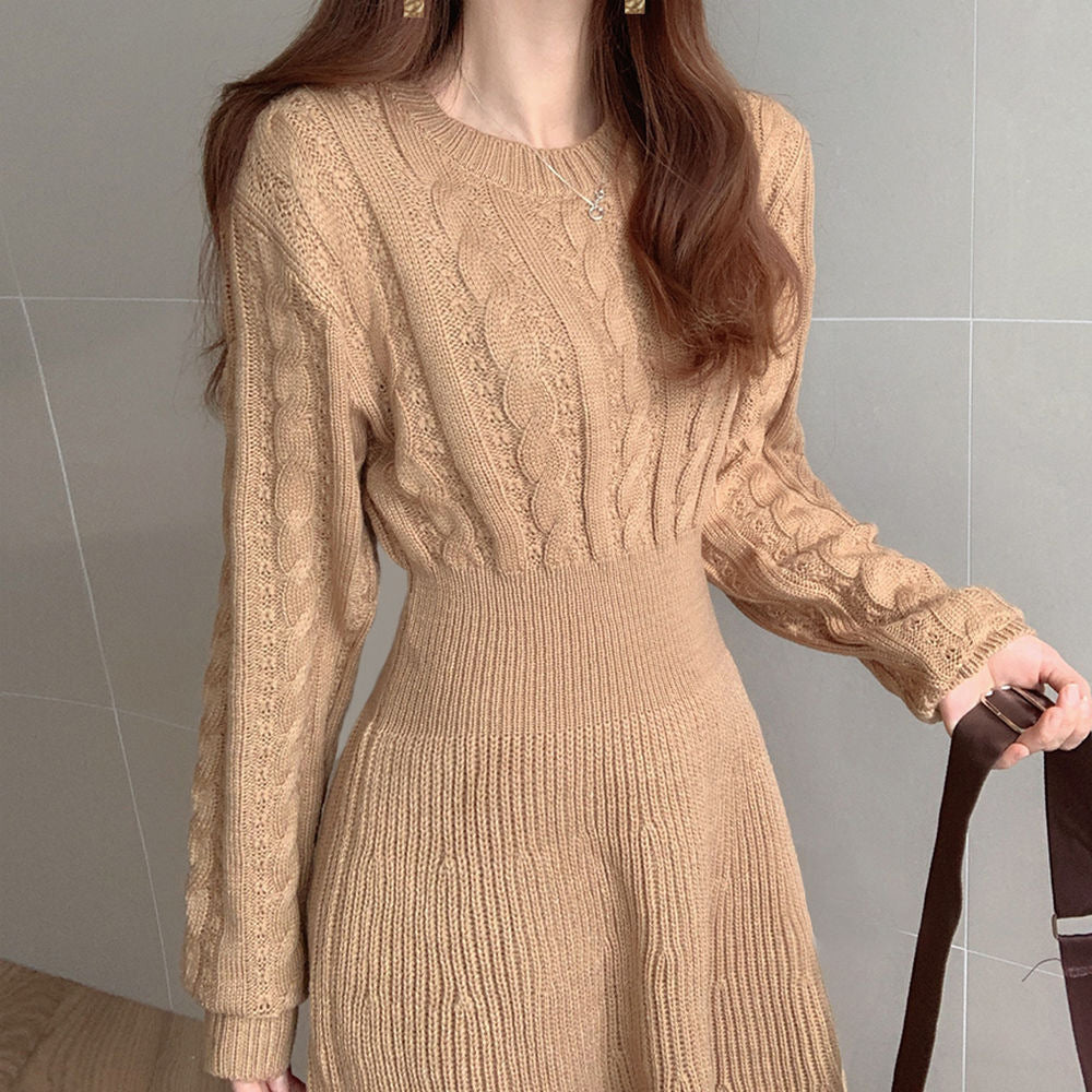 Damen Strickkleid Zopfstruktur Ausgestellter Saum Norvielle