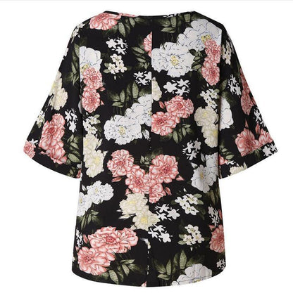 Damen T-Shirt Blumendesign V-Ausschnitt Locker Norvielle