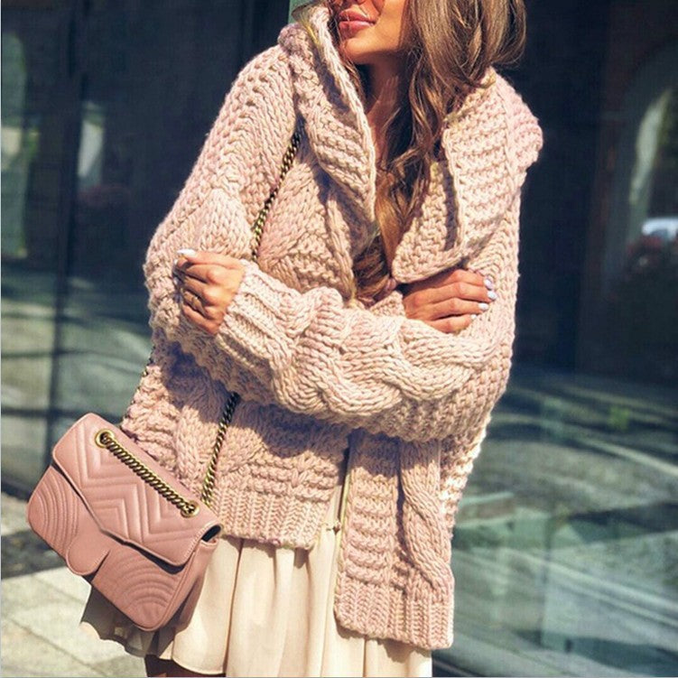 Damen Grobstrick-Cardigan Voluminöse Ärmel Lässiger Schnitt