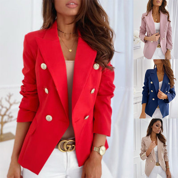 Damen Blazer Tailliert Doppelknopfleiste Goldton - Norvielle
