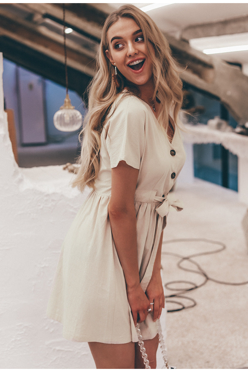 Damen Sommerkleid mit Taillengürtel Leicht Norvielle