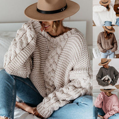 Damen Grobstrickpullover Voluminöse Ärmel Zopfdesign Norvielle - Norvielle