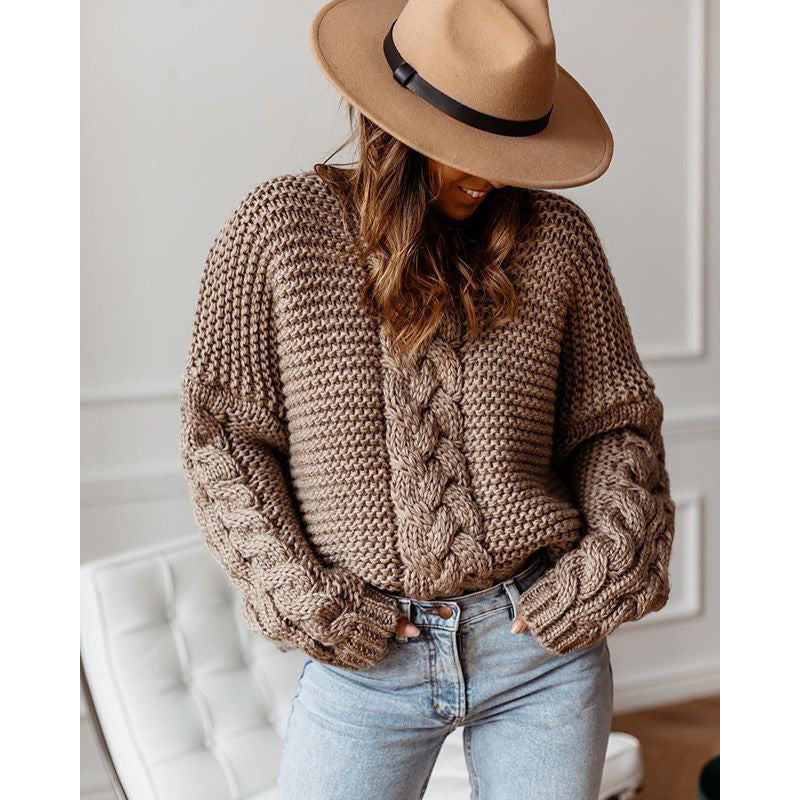 Damen Grobstrickpullover Zopfmuster Locker Norvielle