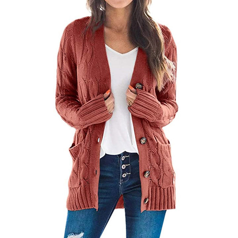 Damen Grobstrickjacke Große Knöpfe Praktische Taschen Norvielle