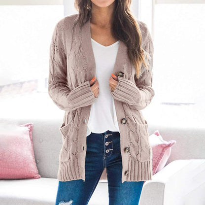 Damen Grobstrickjacke Große Knöpfe Praktische Taschen Norvielle