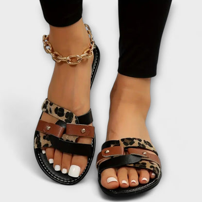 Damen Leoparden-Sandalen mit Kreuzriemen
