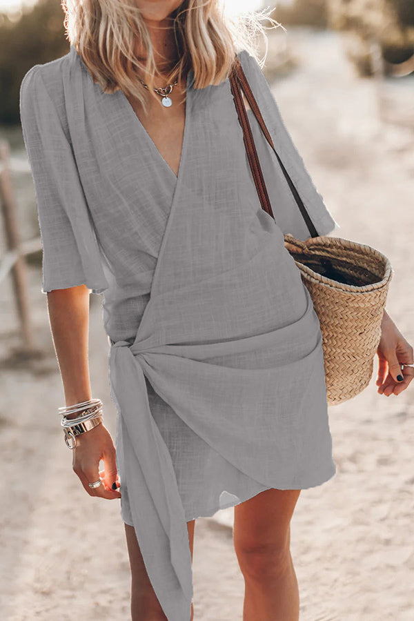 Damen Strandkleid Wickelausschnitt Leicht Sommerlich - Norvielle