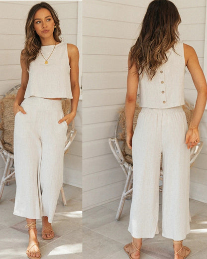 Damen Zweiteiliges Set Cropped Oberteil Weite Hose Norvielle