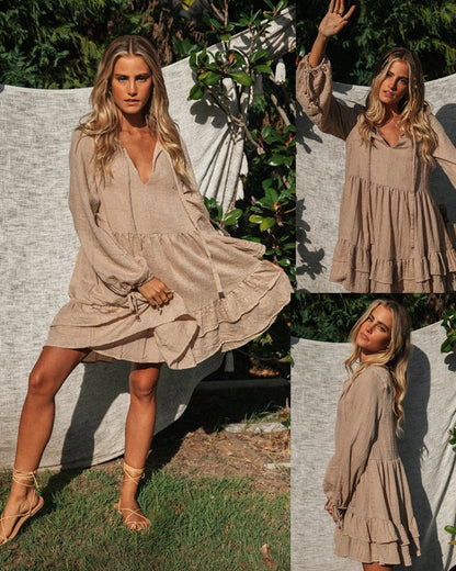Damen Freizeitkleid Voluminöse Ärmel Rüschen Norvielle