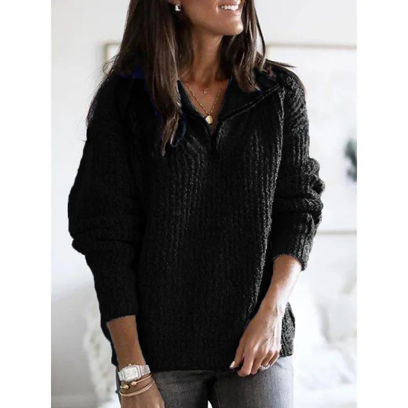 Norvielle Damen Pullover Warm Kaschmir Stil Schwarz - Norvielle