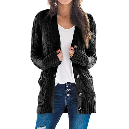 Damen Grobstrickjacke Große Knöpfe Praktische Taschen Norvielle