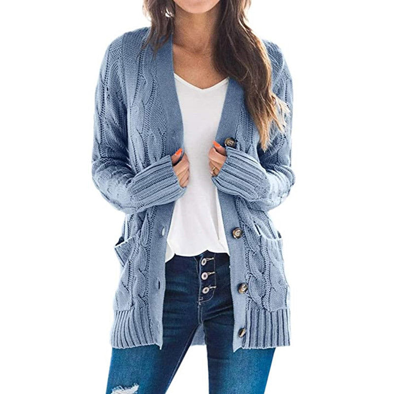 Damen Grobstrickjacke Große Knöpfe Praktische Taschen Norvielle