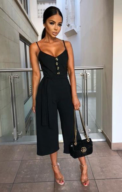Damen Jumpsuit V-Ausschnitt Seiden Gürtel