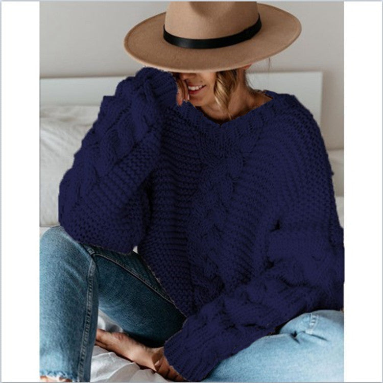Damen Grobstrickpullover Voluminöse Ärmel Zopfdesign Norvielle