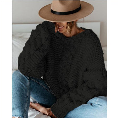 Damen Grobstrickpullover Voluminöse Ärmel Zopfdesign Norvielle