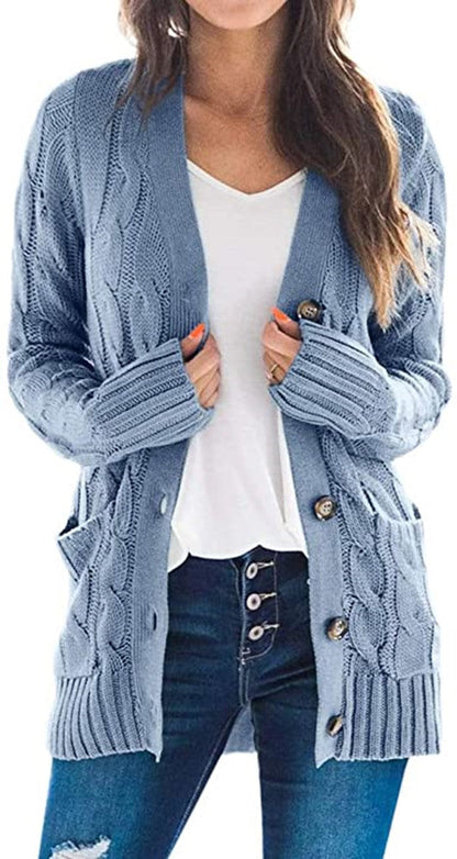 Damen Strickcardigan Zopfmuster Taschen Beige