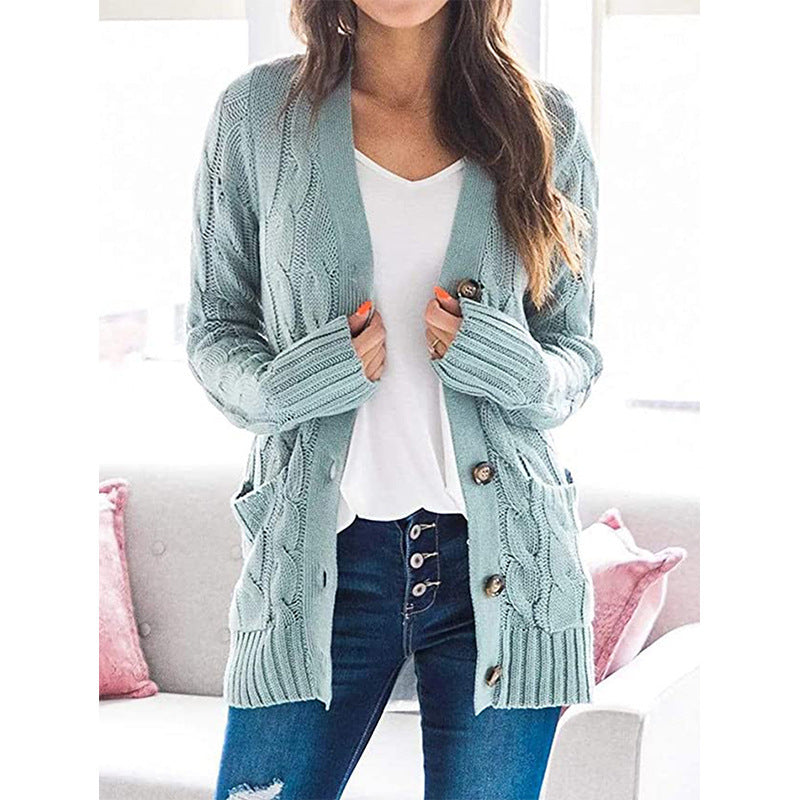 Damen Strickcardigan Zopfmuster Taschen Beige