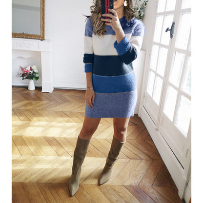 Damen Strickkleid Streifenmuster Elegant