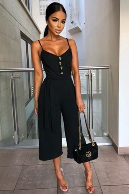 Damen Jumpsuit V-Ausschnitt Seiden Gürtel