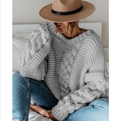 Damen Grobstrickpullover Zopfmuster Locker Norvielle