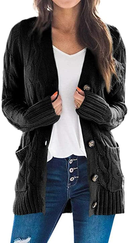 Damen Strickcardigan Zopfmuster Taschen Beige