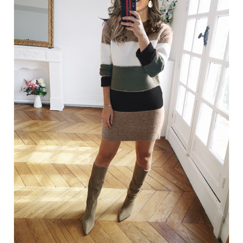 Damen Strickkleid Streifenmuster Elegant