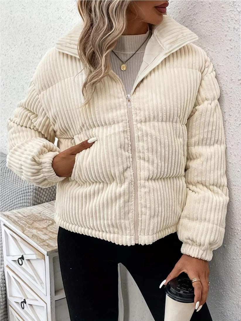 Damen Gesteppte Pufferjacke Gerippt Leicht Warm
