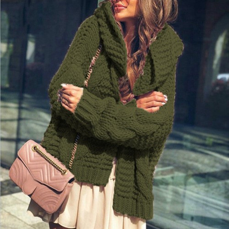 Damen Grobstrick-Cardigan Voluminöse Ärmel Lässiger Schnitt