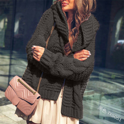 Damen Grobstrick-Cardigan Voluminöse Ärmel Lässiger Schnitt