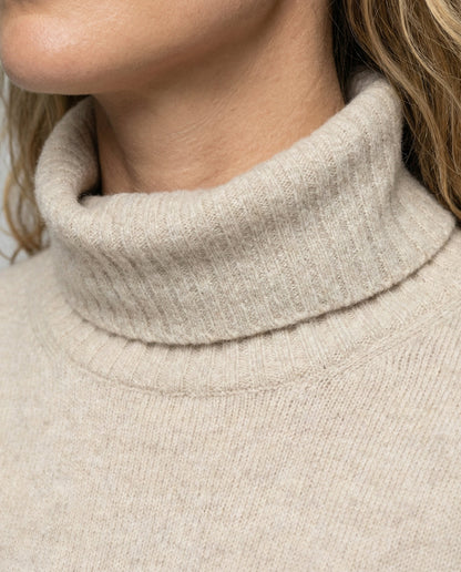 Weiche Damen-Cashmere-Pullover Rollkragen Beige