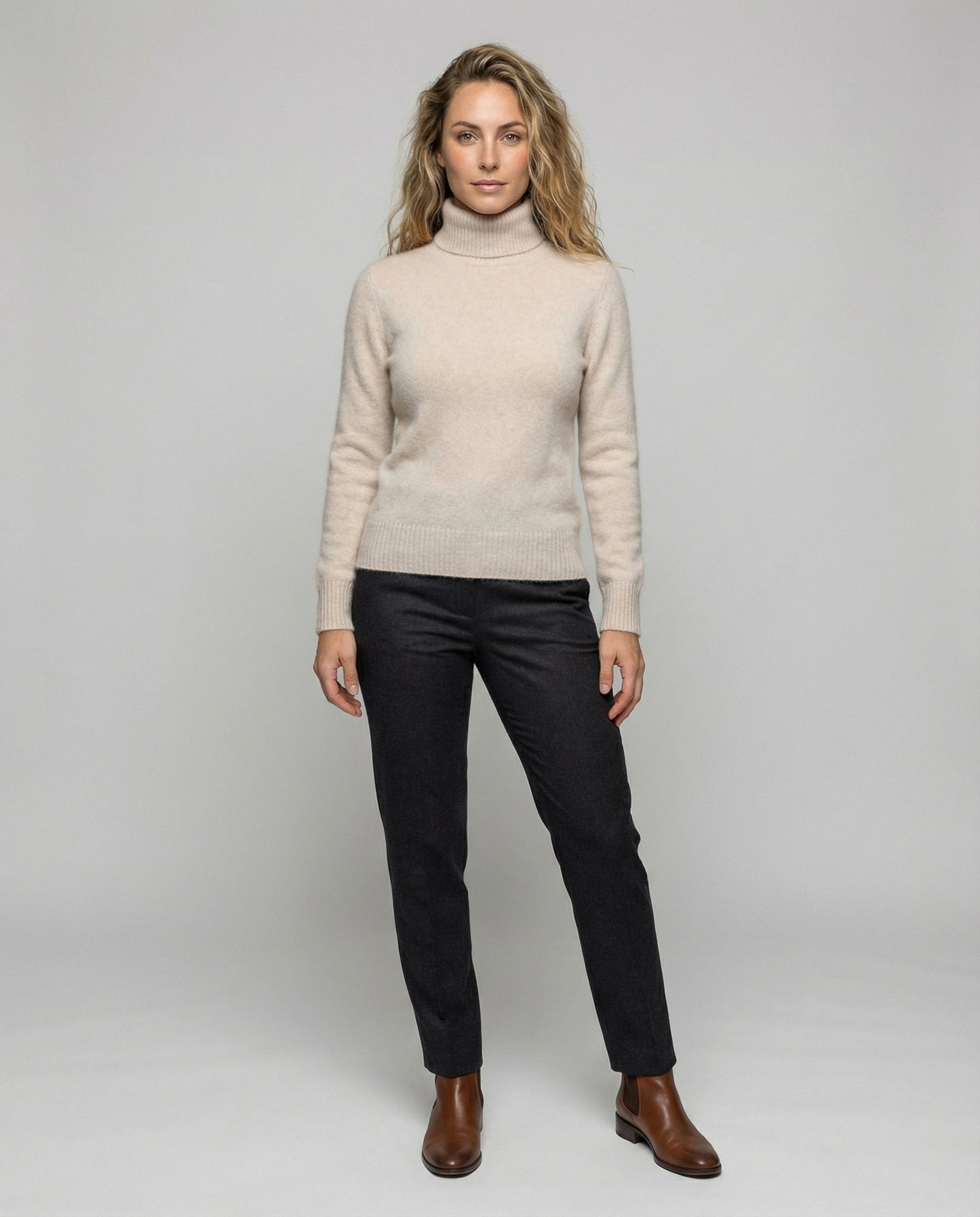 Weiche Damen-Cashmere-Pullover Rollkragen Beige