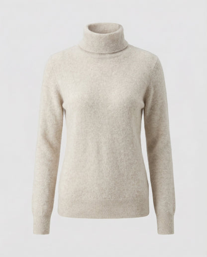 Weiche Damen-Cashmere-Pullover Rollkragen Beige