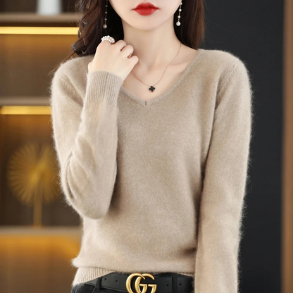 Damen V-Ausschnitt Pullover Leichter Strick