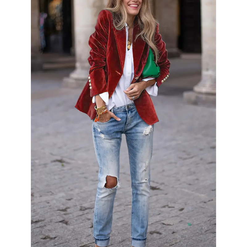 Norvielle Damen Blazer Samtvelour Casual