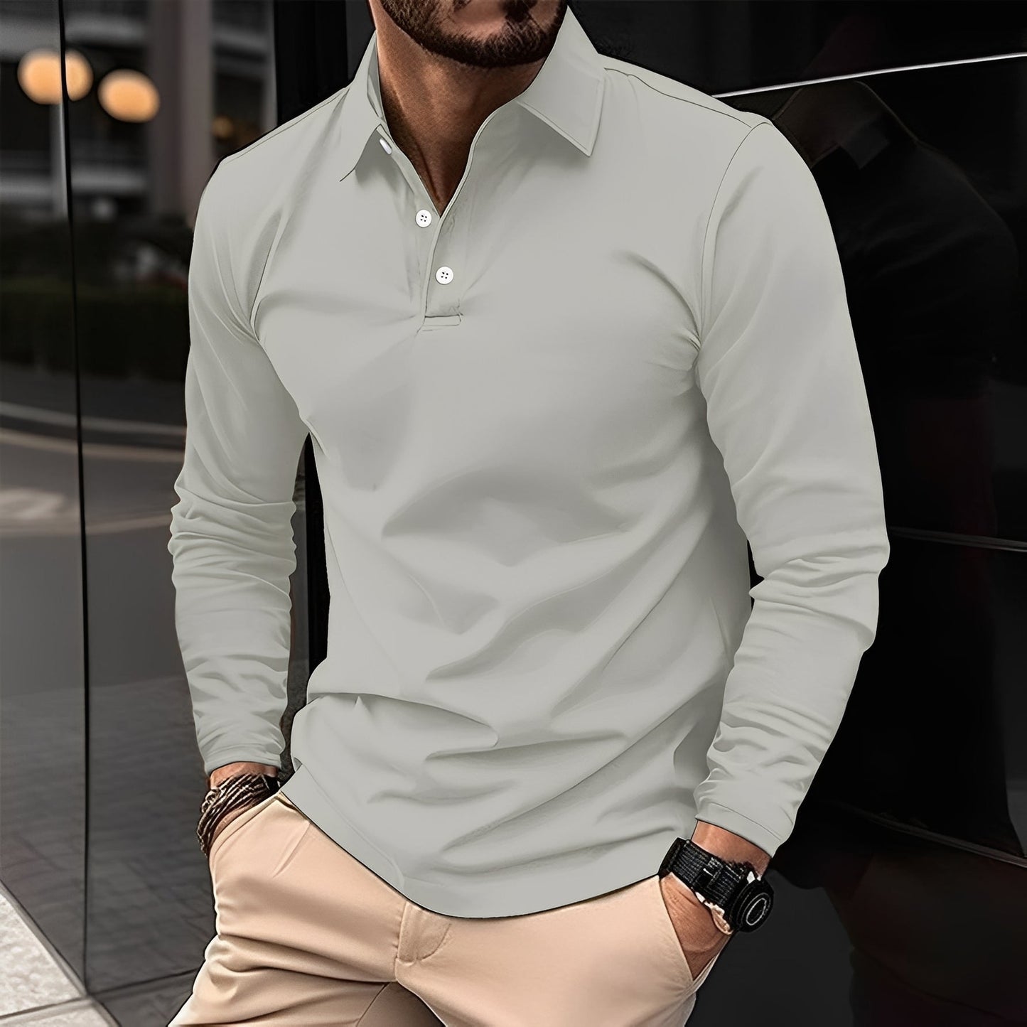 Deacon Herren Langarm-Poloshirt Bequem