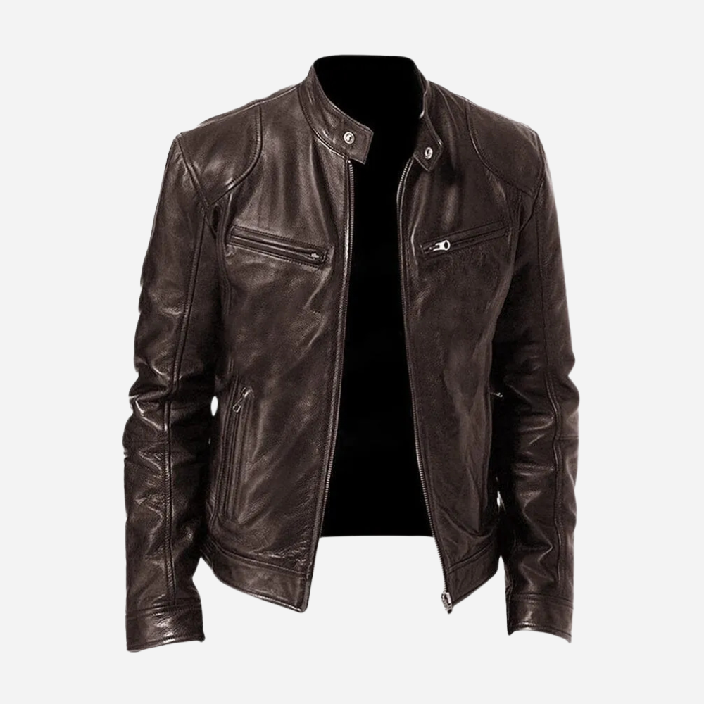 Herren Lederjacke Biker-Style Dunkelblau