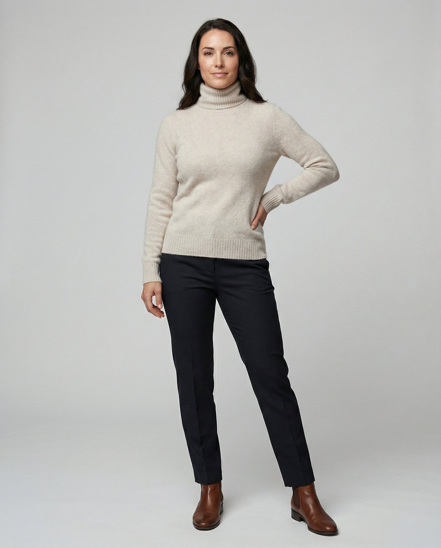 Damen Kaschmir Rollkragenpullover Weich Beige