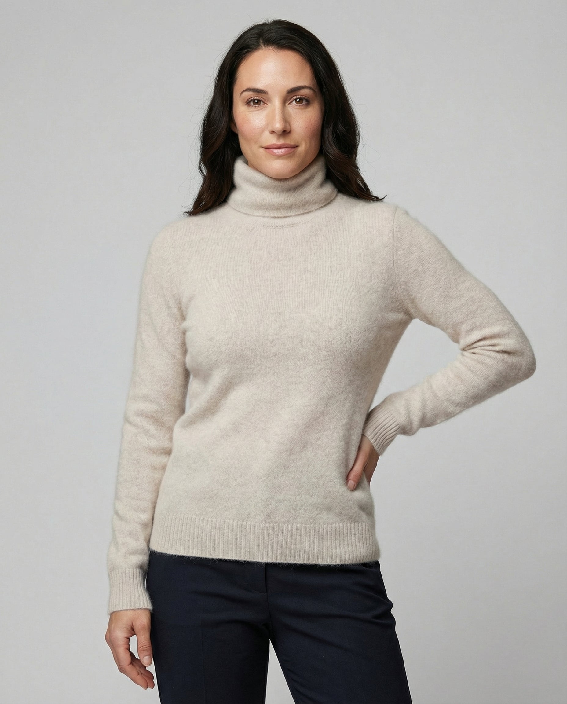 Damen Kaschmir Rollkragenpullover Weich Beige - Norvielle