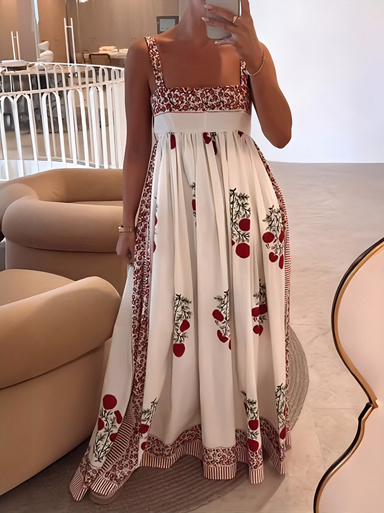 Damen Maxikleid Träger Boho Empire Schnitt Blumenmuster Leicht